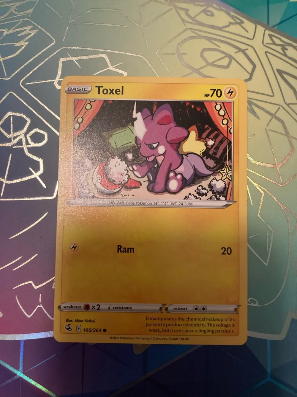 No scratches or dents! Pokemon Toxel Trading Card - Yellow and Purple Artwork